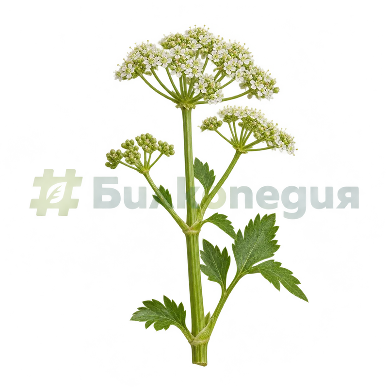 Apium graveolens L. - истинско цветоносно стъбло, генерирана образователна визуализация