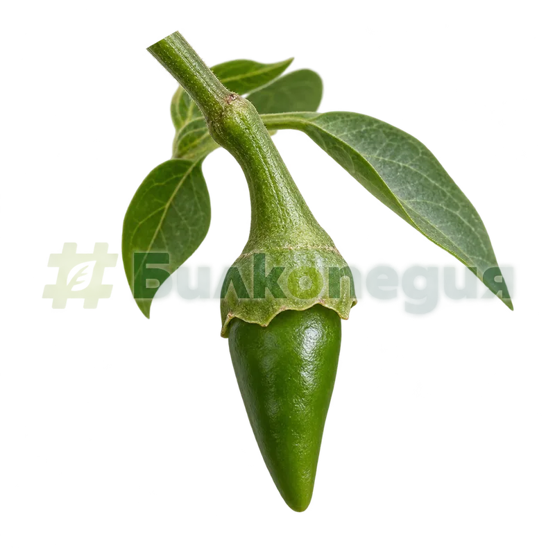 Capsicum frutescens L. - чашка при плода - дълбоко чашковидна, генерирана образователна визуализация