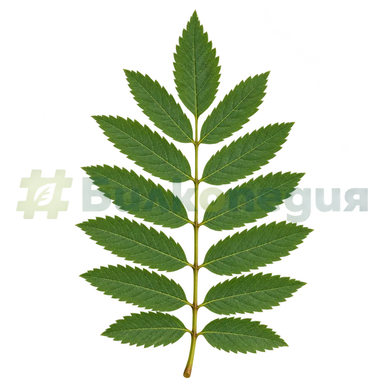 Sorbus aucuparia L. - лист - нечифтоперест, с назъбени листчета, генерирана образователна визуализация