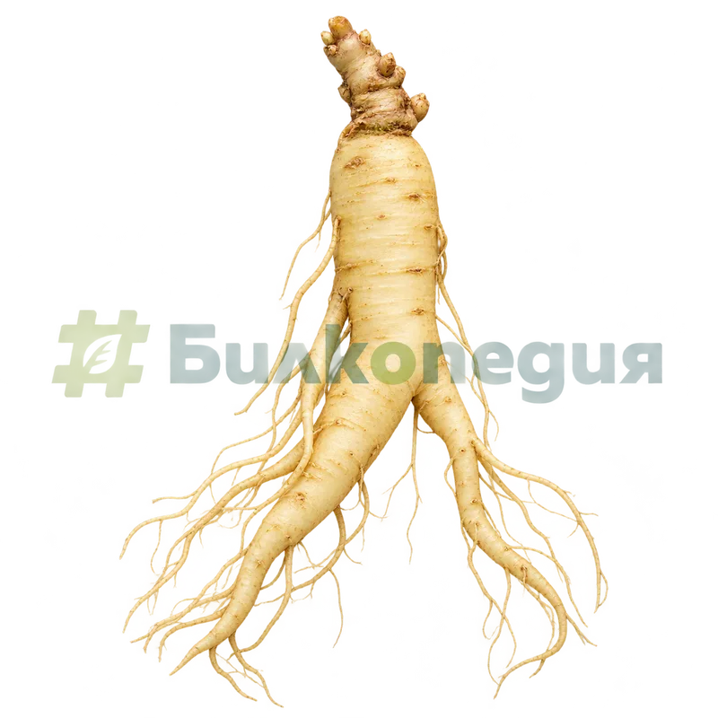 Panax ginseng C.A.Mey. - пресен разклонен корен, генерирана образователна визуализация