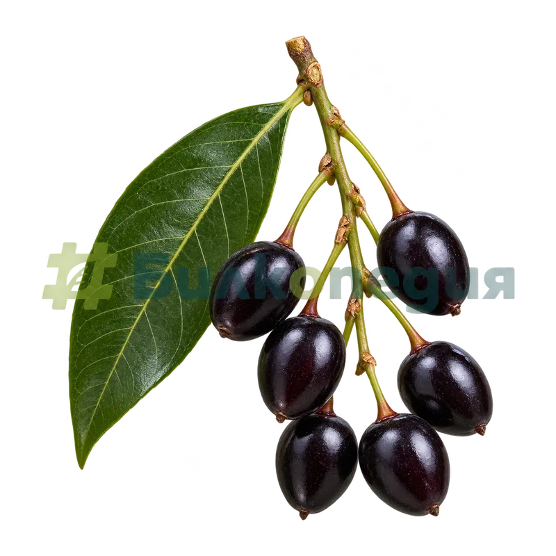 Prunus laurocerasus L. - лавровишня - тъмни костилкови плодове, генерирана образователна визуализация