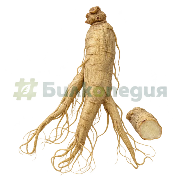 Panax ginseng C.A.Mey. - бял женшен - изсушен корен, генерирана образователна визуализация