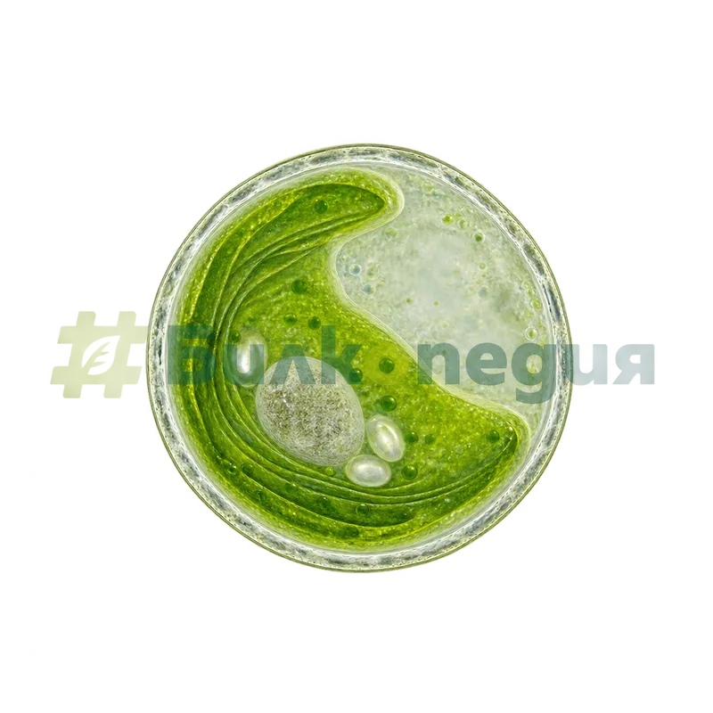 Chlorella vulgaris Beijerinck, 1890 - клетъчна обвивка, хлоропласт и пиреноид - схема, генерирана образователна визуализация