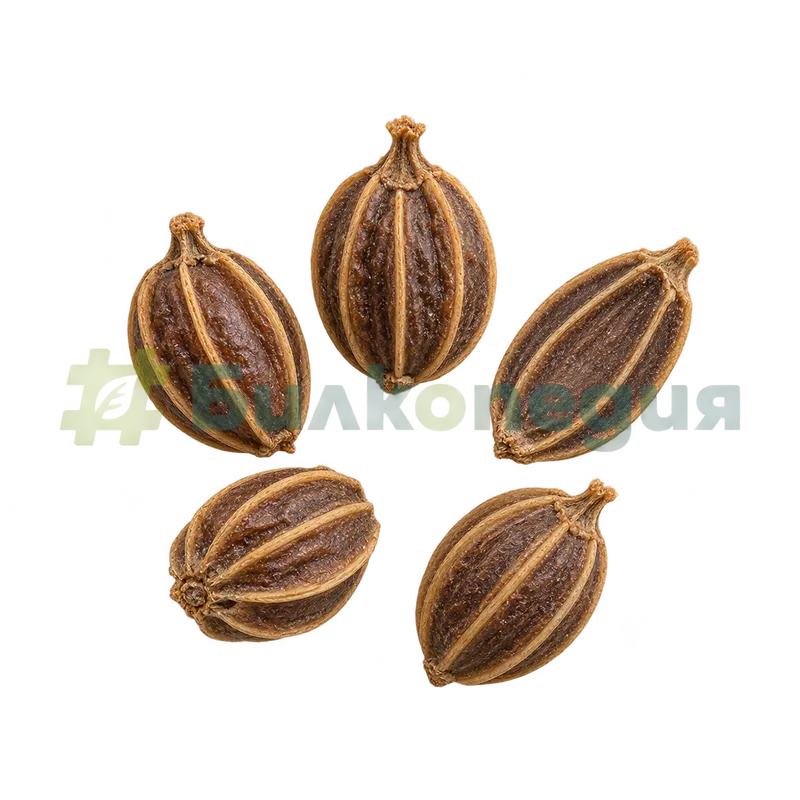 Apium graveolens L. - цели сухи плодчета, наричани „семена“, генерирана образователна визуализация