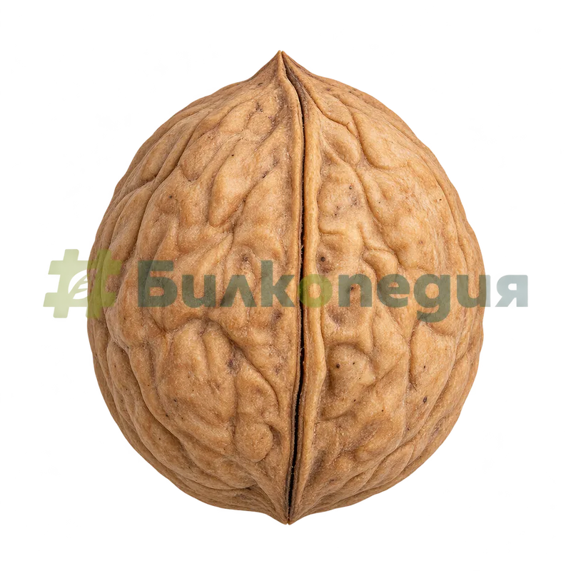 Juglans regia L. - твърда набръчкана орехова черупка, генерирана образователна визуализация