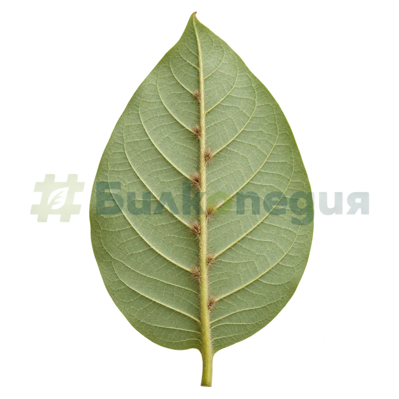 Juglans regia L. - долна страна с власинки при жилките, генерирана образователна визуализация