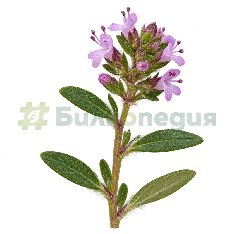 Thymus serpyllum L. - дребни листа с реснички в основата, генерирана образователна визуализация