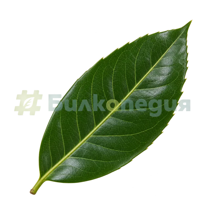 Prunus laurocerasus L. - лавровишня - лъскав кожест лист, генерирана образователна визуализация