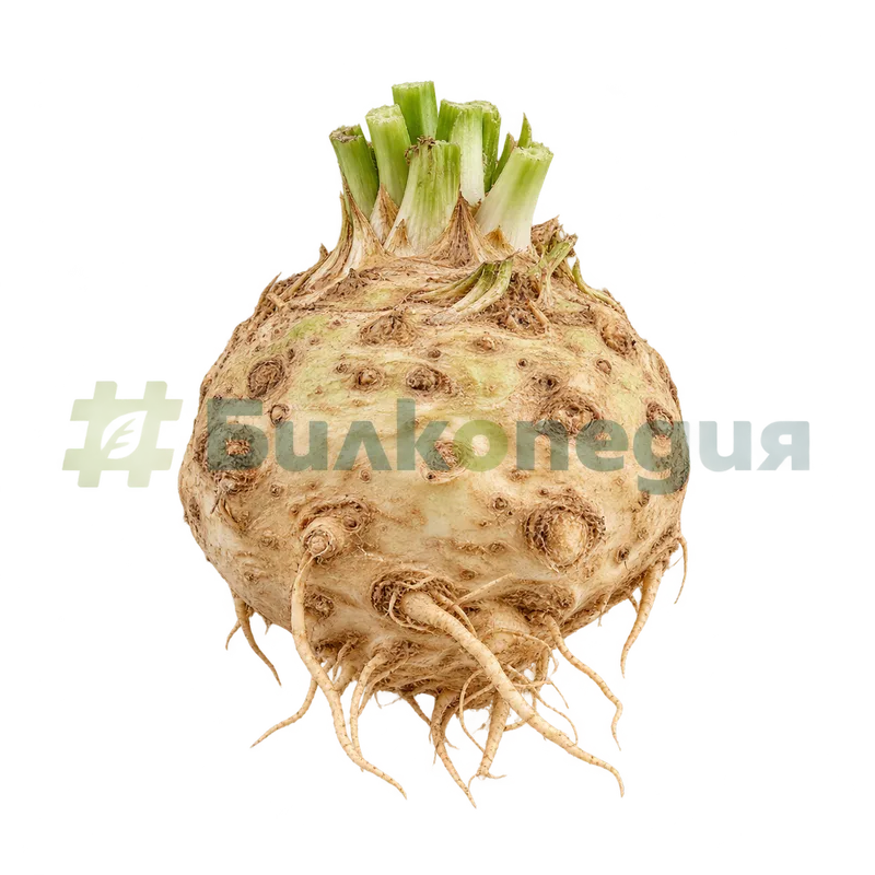 Apium graveolens L. - коренова целина - удебелена основа, генерирана образователна визуализация