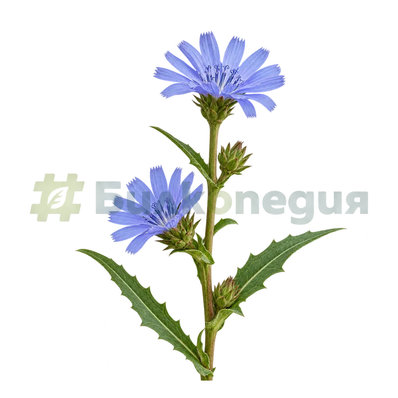 Cichorium intybus L. subsp. intybus - цветоносен клон със сини кошнички, генерирана образователна визуализация