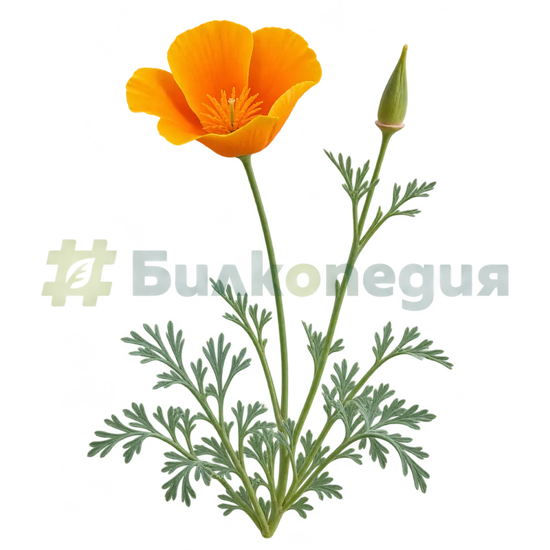 Eschscholzia californica Cham. subsp. californica - свежа цъфтяща надземна част, генерирана образователна визуализация